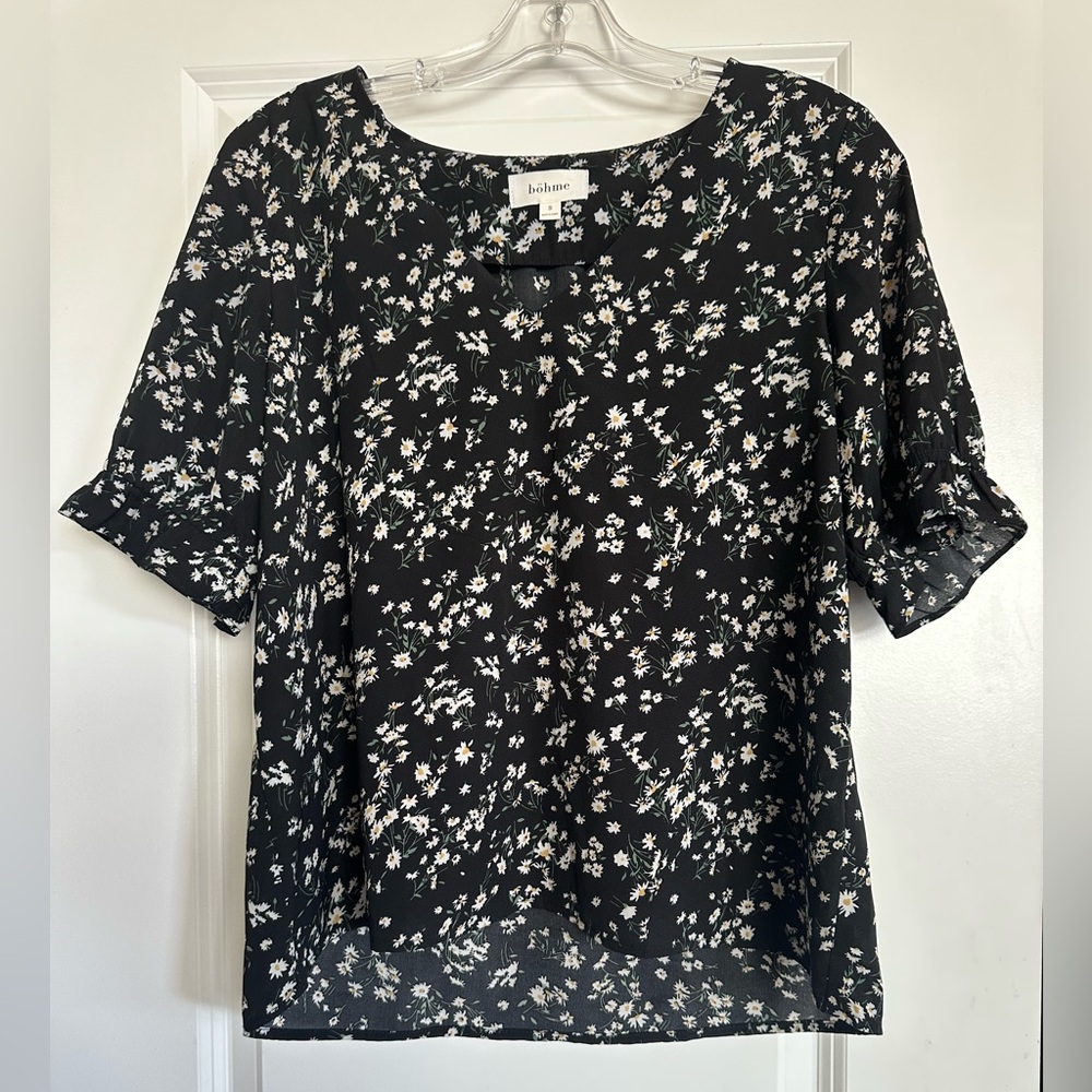bohme Black Floral Short Sleeve Blouse